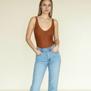Free People x We Are Hah Eyes On Top Classic Bodysuit in Chocolate Brown Size XS